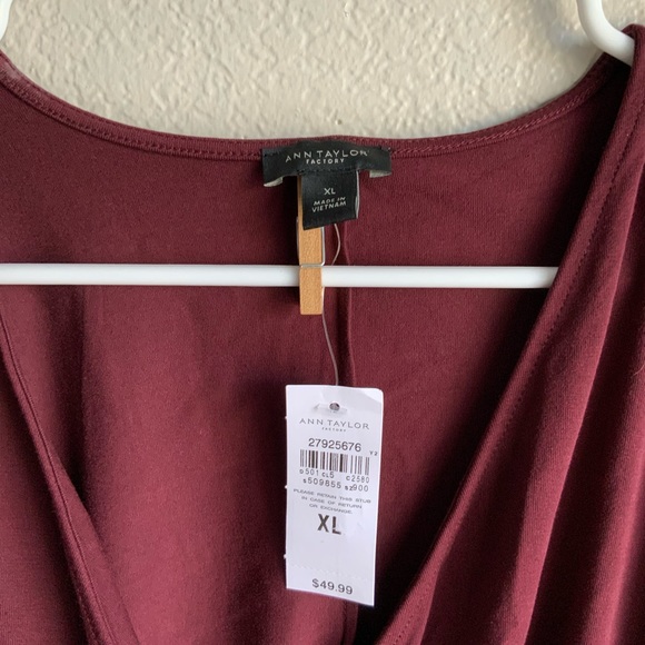 WRAP BODYSUIT Red Long Sleeve Ann Taylor XL - Picture 4 of 6